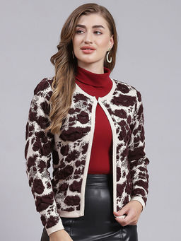 Monte Carlo - Beige Printed Round Neck Cardigan