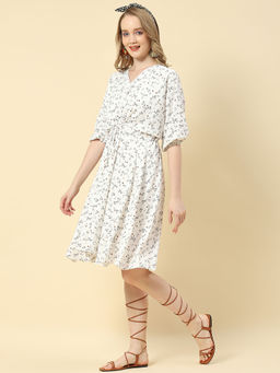 Monte Carlo - White Print Knee Length Dress