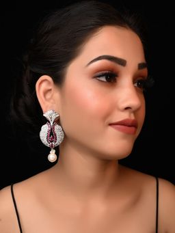 AG'S - Aasma Silver Ruby Earrings With Pearl Hanging
