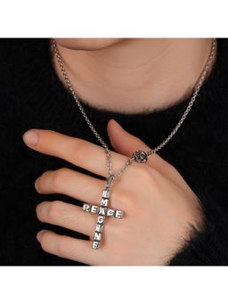 Salty Alpha - Silver Imagine Peace Cross Pendant Necklace