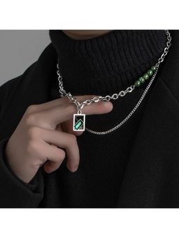Salty Alpha - Green Verde Geometric Pendant Necklace with Layered Chain