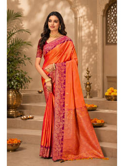 Fashion Petals - Orange Soft Silk Woven Zari Saree with Unstitched Blouse