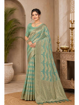 Fashion Petals - Aqua Cotton Silk Woven Zari Saree with Unstitched Blouse