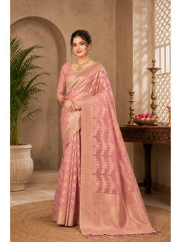 Fashion Petals - Pink Cotton Silk Woven Zari Saree with Unstitched Blouse
