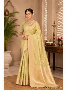 Fashion Petals - Green Cotton Silk Woven Zari Saree with Unstitched Blouse