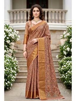 Fashion Petals - Pink Cotton Blend Woven Zari Saree with Unstitched Blouse