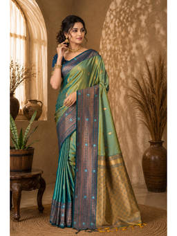 Fashion Petals - Green Soft Silk Woven Zari Saree with Unstitched Blouse