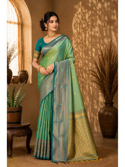 Fashion Petals - Green Soft Silk Woven Zari Saree with Unstitched Blouse