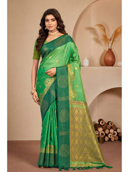 Fashion Petals - Green Soft Silk Woven Zari Saree with Unstitched Blouse