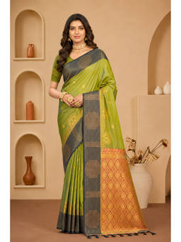 Fashion Petals - Green Soft Silk Woven Zari Saree with Unstitched Blouse