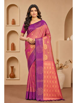 Fashion Petals - Pink Soft Silk Woven Zari Saree with Unstitched Blouse
