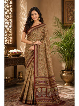 Fashion Petals - Beige Pashmina Woven Zari Saree with Unstitched Blouse