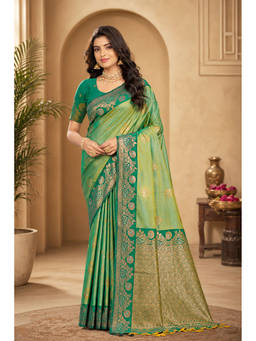 Fashion Petals - Green Soft Silk Woven Zari Saree with Unstitched Blouse