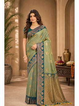 Fashion Petals - Green Soft Silk Woven Zari Saree with Unstitched Blouse