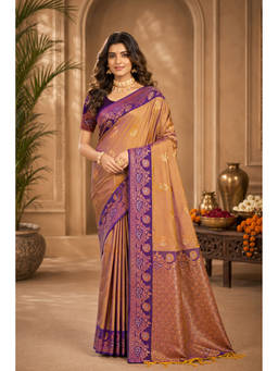 Fashion Petals - Mauve Soft Silk Woven Zari Saree with Unstitched Blouse