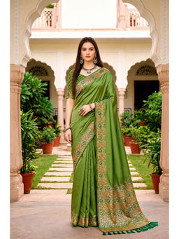 Fashion Petals - Olive Satin Silk Woven Zari Saree with Unstitched Blouse