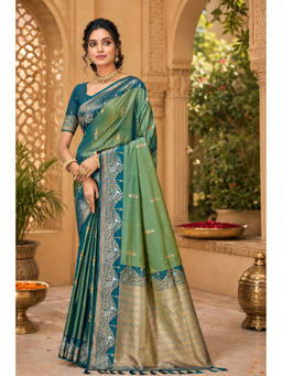Fashion Petals - Green Soft Silk Woven Zari Saree with Unstitched Blouse