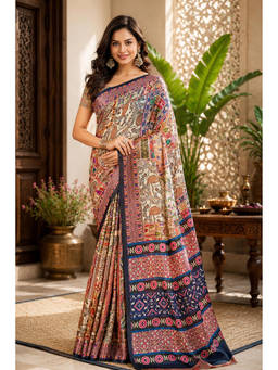 Sangam Prints - Multi-Color Pashmina Woven Zari Saree with Unstitched Blouse
