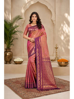 Sangam Prints - Pink Soft Silk Woven Zari Saree with Unstitched Blouse