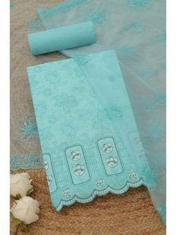Soch - Women's Powder Blue Chanderi Floral Embroidery Unstitched Top & Bottom With Dupatta