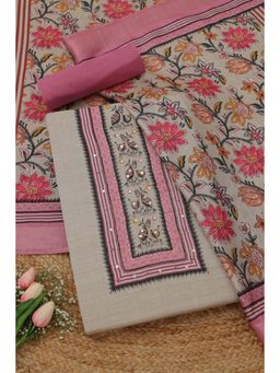 Soch - Women's Beige Art Tussar Bird Zari Faux Unstitched Top & Bottom With Dupatta