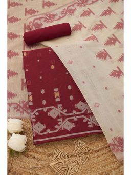 Soch - Women's Maroon Chanderi Woven Design Unstitched Top & Bottom With Dupatta