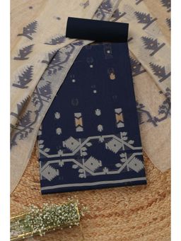 Soch - Women's Navy Blue Chanderi Woven Design Unstitched Top & Bottom With Dupatta