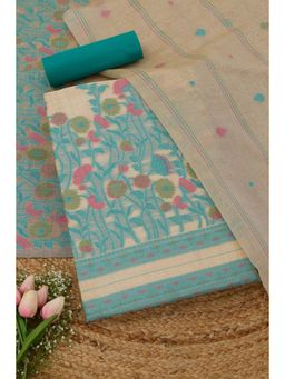 Soch - Women's Beige Chanderi Woven Design Unstitched Top & Bottom With Dupatta