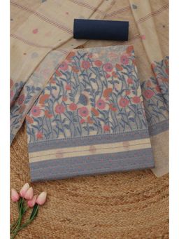 Soch - Women's Beige Chanderi Woven Design Unstitched Top & Bottom With Dupatta