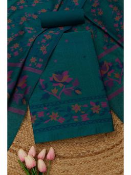 Soch - Women's Teal Chanderi Woven Design Unstitched Top & Bottom With Dupatta