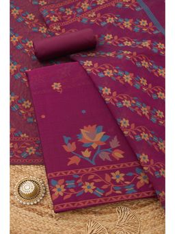 Soch - Women's Wine Chanderi Woven Design Unstitched Top & Bottom With Dupatta
