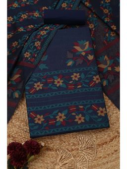Soch - Women's Navy Blue Chanderi Woven Design Unstitched Top & Bottom With Dupatta