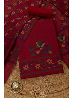 Soch - Women's Maroon Chanderi Woven Design Unstitched Top & Bottom With Dupatta