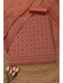 Soch - Women's Peach Chanderi Woven Design Unstitched Top & Bottom With Dupatta