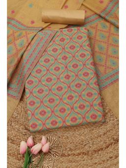 Soch - Women's Mustard Chanderi Woven Design Unstitched Top & Bottom With Dupatta