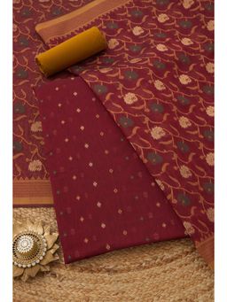 Soch - Women's Maroon Chanderi Woven Design Unstitched Top & Bottom With Dupatta