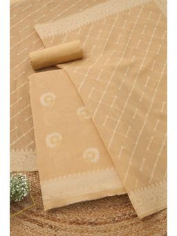 Soch - Women's Beige Chanderi Floral Unstitched Top & Bottom With Dupatta