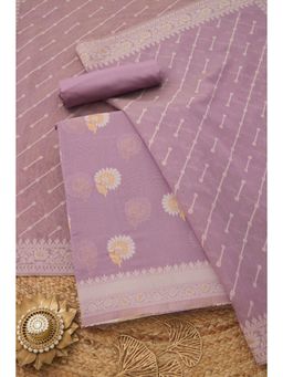 Soch - Women's Lavender Chanderi Floral Unstitched Top & Bottom With Dupatta