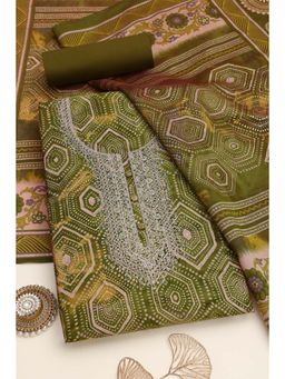 Soch - Women's Light Green Modal Silk Bandhani Zari Unstitched Top & Bottom With Dupatta
