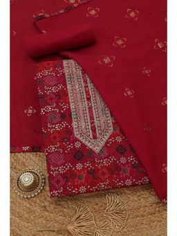 Soch - Women's Magenta Cotton Ethnic Motifs Sequin work Unstitched Top & Bottom With Dupatta