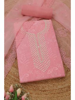 Soch - Women's Onion Pink Chanderi Botanical Unstitched Top & Bottom With Dupatta