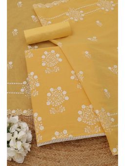 Soch - Women's Yellow Mul Chanderi Floral Embroidery Unstitched Top & Bottom With Dupatta