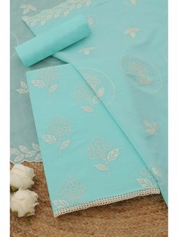 Soch - Women's Blue Mul Chanderi Floral Embroidery Unstitched Top & Bottom With Dupatta