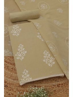 Soch - Women's Beige Mul Chanderi Floral Embroidery Unstitched Top & Bottom With Dupatta