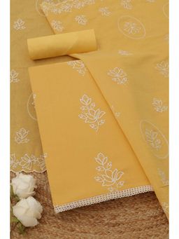 Soch - Women's Yellow Mul Chanderi Floral Embroidery Unstitched Top & Bottom With Dupatta