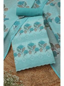 Soch - Women's Powder Blue Linen Floral Embroidery Unstitched Top & Bottom With Dupatta