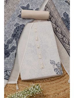 Soch - Women's Cream Linen Floral French Knot Sequin Unstitched Top & Bottom With Dupatta