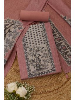 Soch - Women's Pink Art Silk Madhubani French Knot Sequin Unstitched Top & Bottom With Dupatta