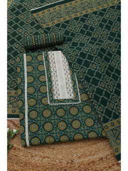 Soch - Women's Green Cotton Floral Unstitched Top & Bottom With Dupatta