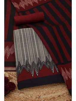 Soch - Women's Grey Maheshwari Silk Stripes Unstitched Top & Bottom With Dupatta